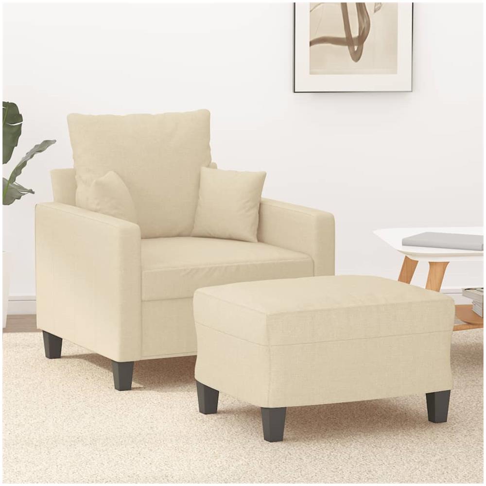 Poltrona Con Poggiapiedi Crema 60 Cm In Tessuto - Foto 1