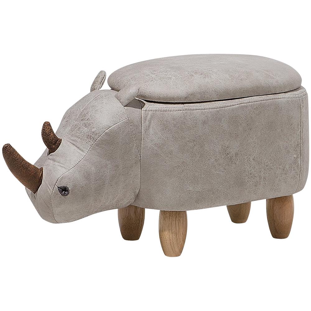 Pouf In Tessuto Similpelle Grigio Chiaro Rhino - Foto 1