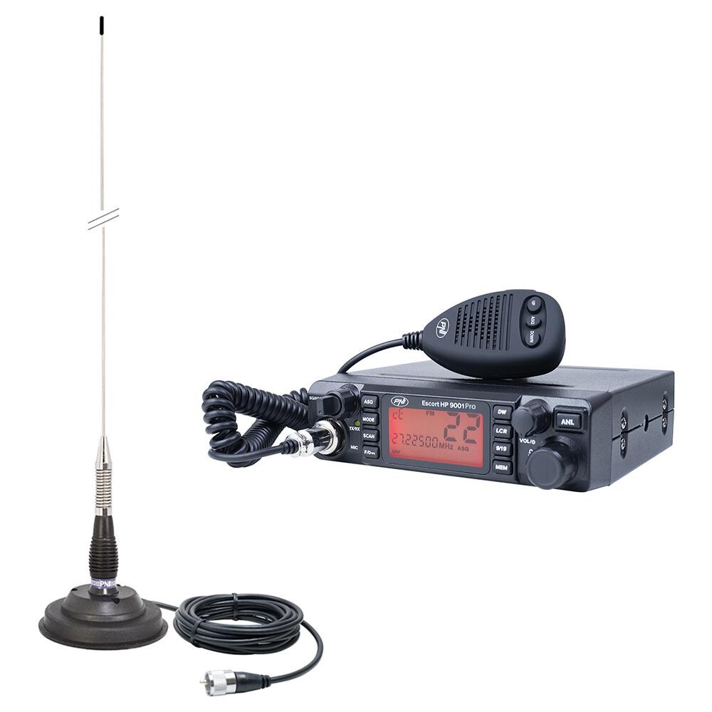 Cb Pni Escort Esqort Hp 9001 Pro Kit Stazione Radio Asq Regolabile, Am-fm, 12v, 4w + Antenna Cb Pni Ml100, 26-30mhz, 250w, 100cm, Magnete 125mm Incluso - Foto 1