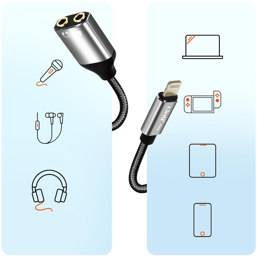 Adattatore Audio Lightning A 2 Jack 3,5 Mm Femmina Per Cuffie E Microfono - Foto 2