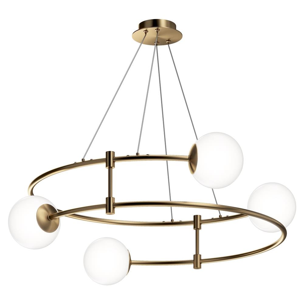 Lampadario Minimal Balance In Metallo Oro 4 Luci E Diffusori Sferici Bianchi - Foto 1