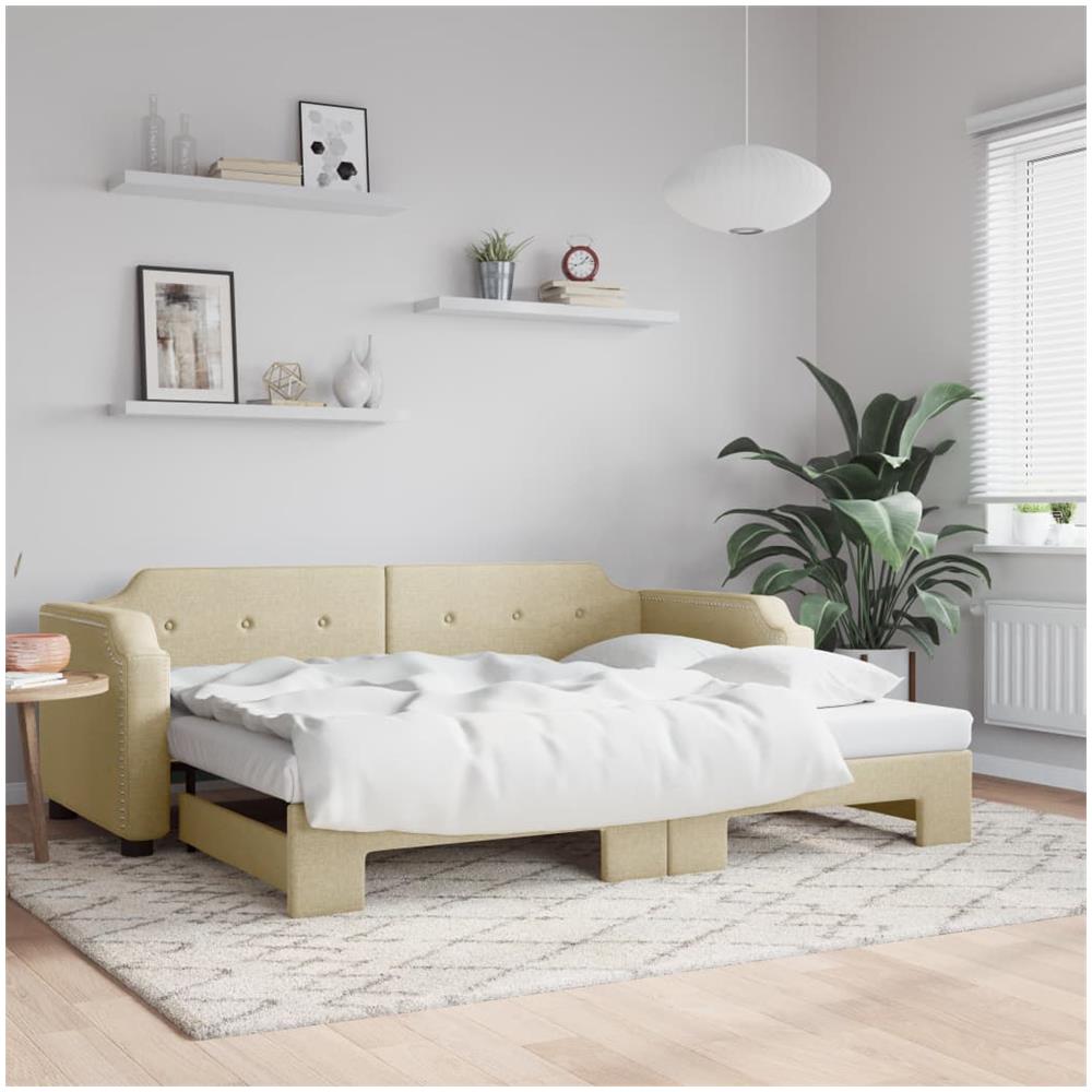Divano Letto Con Letto Estraibile Crema 100x200 Cm In Tessuto - Foto 1