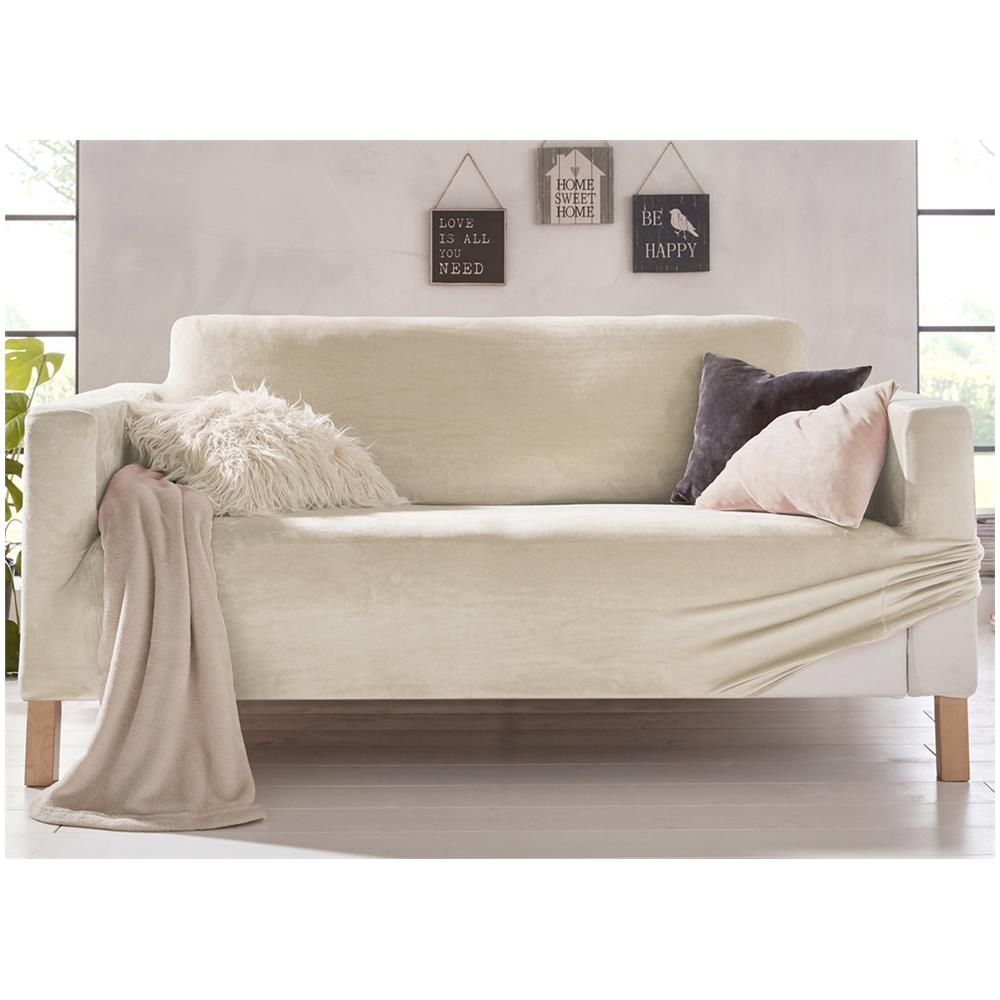 Copridivano Elasticizzato Effetto Velluto Modello Morbidissimo Colore Panna 2 Posti Panna - Foto 1