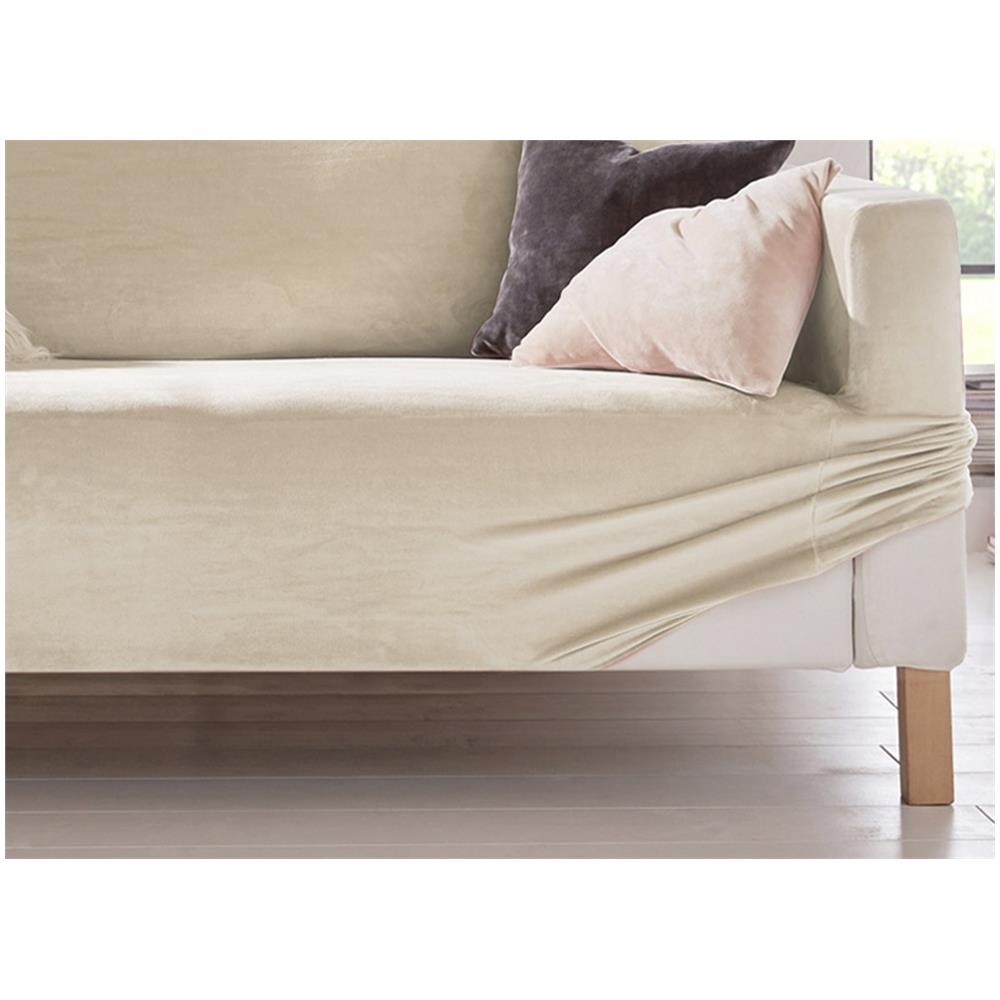 Copridivano Elasticizzato Effetto Velluto Modello Morbidissimo Colore Panna 2 Posti Panna - Foto 2