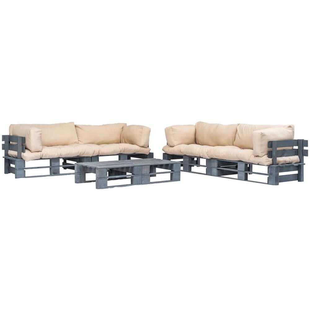 Divani Da Giardino Su Pallet 6 Pz Cuscini Sabbia Legno Grigio - Foto 1