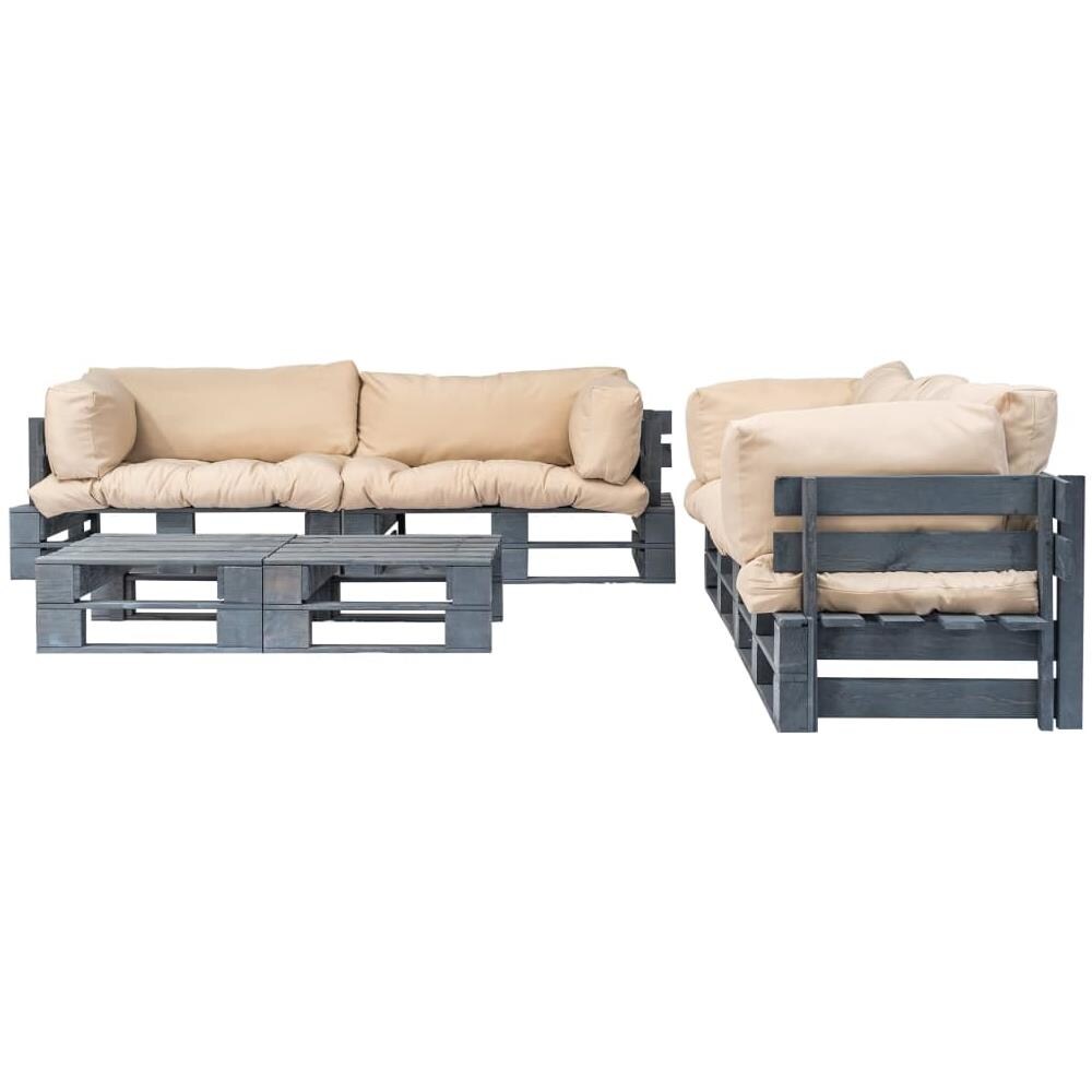 Divani Da Giardino Su Pallet 6 Pz Cuscini Sabbia Legno Grigio - Foto 2