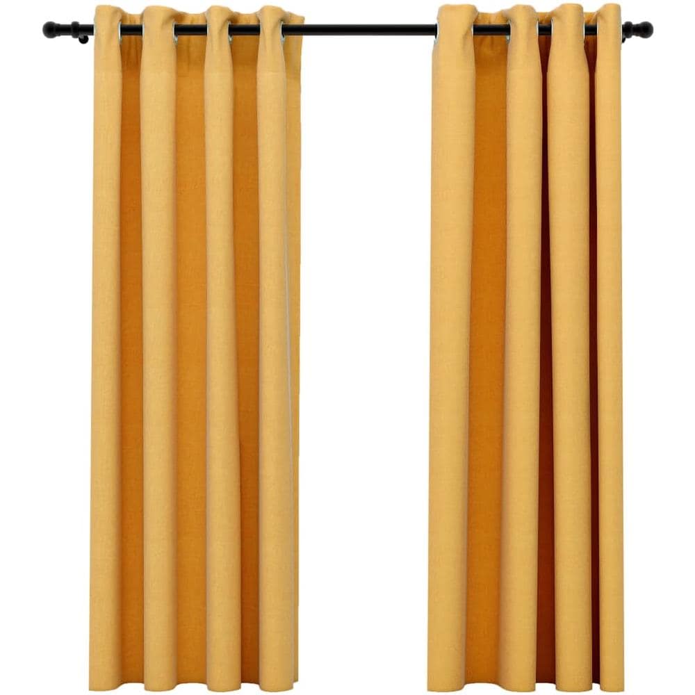 Tende Oscuranti Effetto Lino Con Occhielli 2pz Gialle 140x175cm - Foto 2
