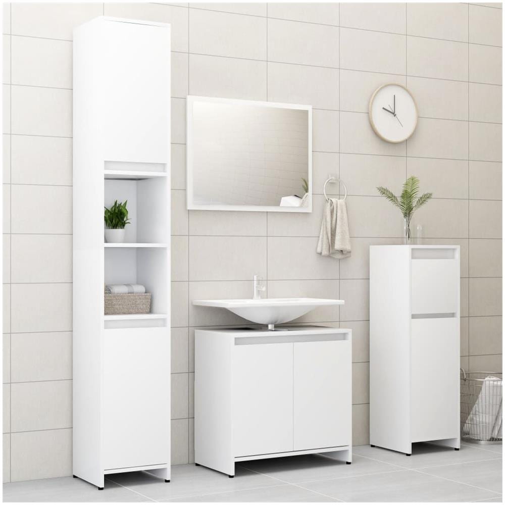 Set Mobili da Bagno 4 pz Bianco in Truciolato - Foto 1