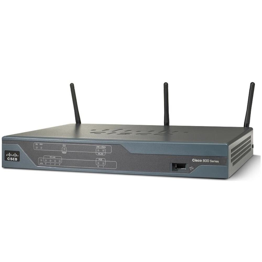 Cisco 881, IEEE 802.11b, IEEE 802.11g, IEEE 802.11n, IEEE 802.1D, IEEE 802.1Q, Ethernet, HSRP, RIP-1, RIP-2, Ethernet, Fast Ethernet, IEEE 802.11b, IEEE 802.11g, IEEE 802.11n, 2 dBi, RADIUS, TACACS+ - Foto 1