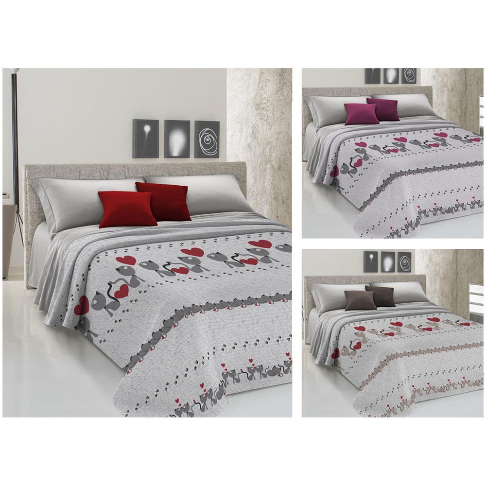 Copriletto Piquet Primavera Estate 100% Cotone Disegno Gattini Cuori Singolo Beige - Foto 5