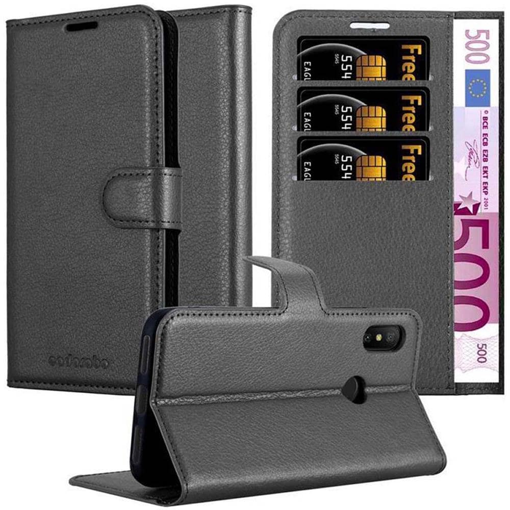 Custodia Compatibile Con Xiaomi Mi A2 Lite / Redmi 6 Pro In Nero Carbone - Coperchio Protettiva Con Chiusura Magnetica, Funzione Stand E Tasca Per Le Carte - Foto 1