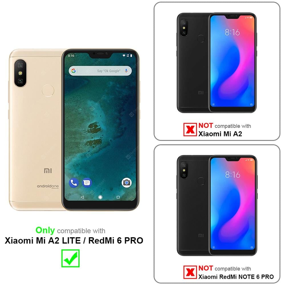 Custodia Compatibile Con Xiaomi Mi A2 Lite / Redmi 6 Pro In Nero Carbone - Coperchio Protettiva Con Chiusura Magnetica, Funzione Stand E Tasca Per Le Carte - Foto 2