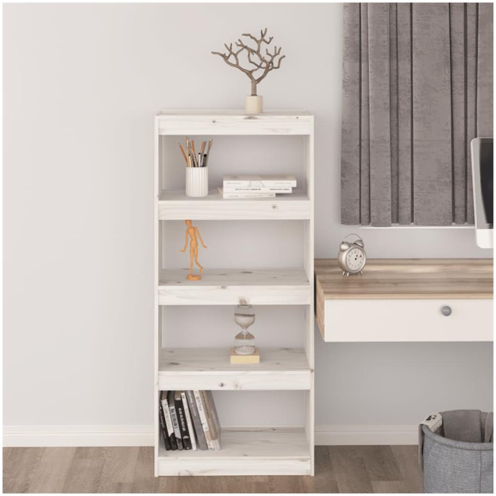 Libreria / divisorio Bianco 60x30x135,5 Cm Legno Massello Di Pino - Foto 3