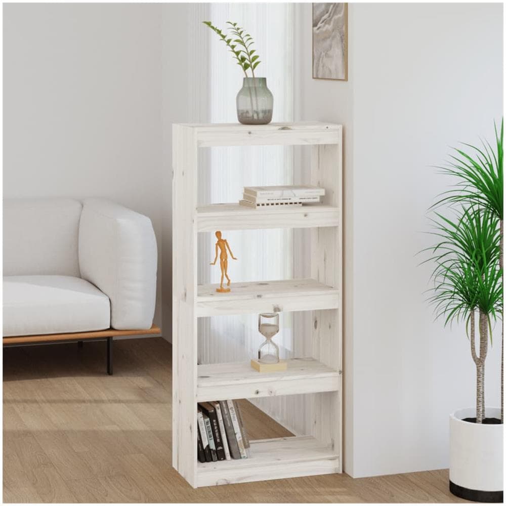 Libreria / divisorio Bianco 60x30x135,5 Cm Legno Massello Di Pino - Foto 1