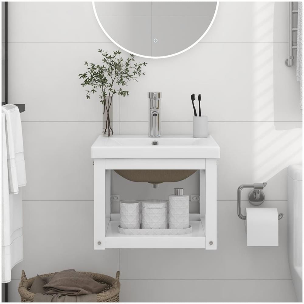 Telaio Per Lavabo Da Bagno Con Lavabo Integrato Bianco In Ferro - Foto 1