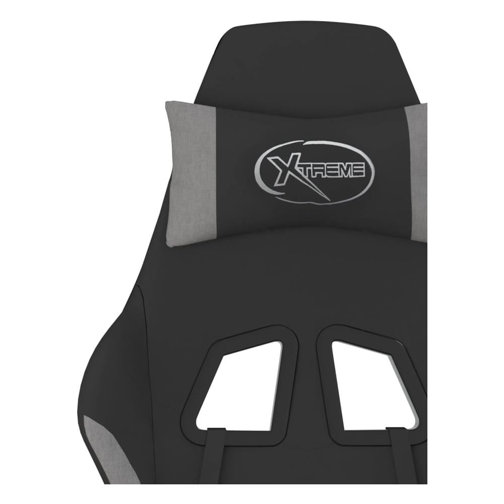 Sedia da Gaming Massaggio e Poggiapiedi Nero e Grigio Tessuto - Foto 2