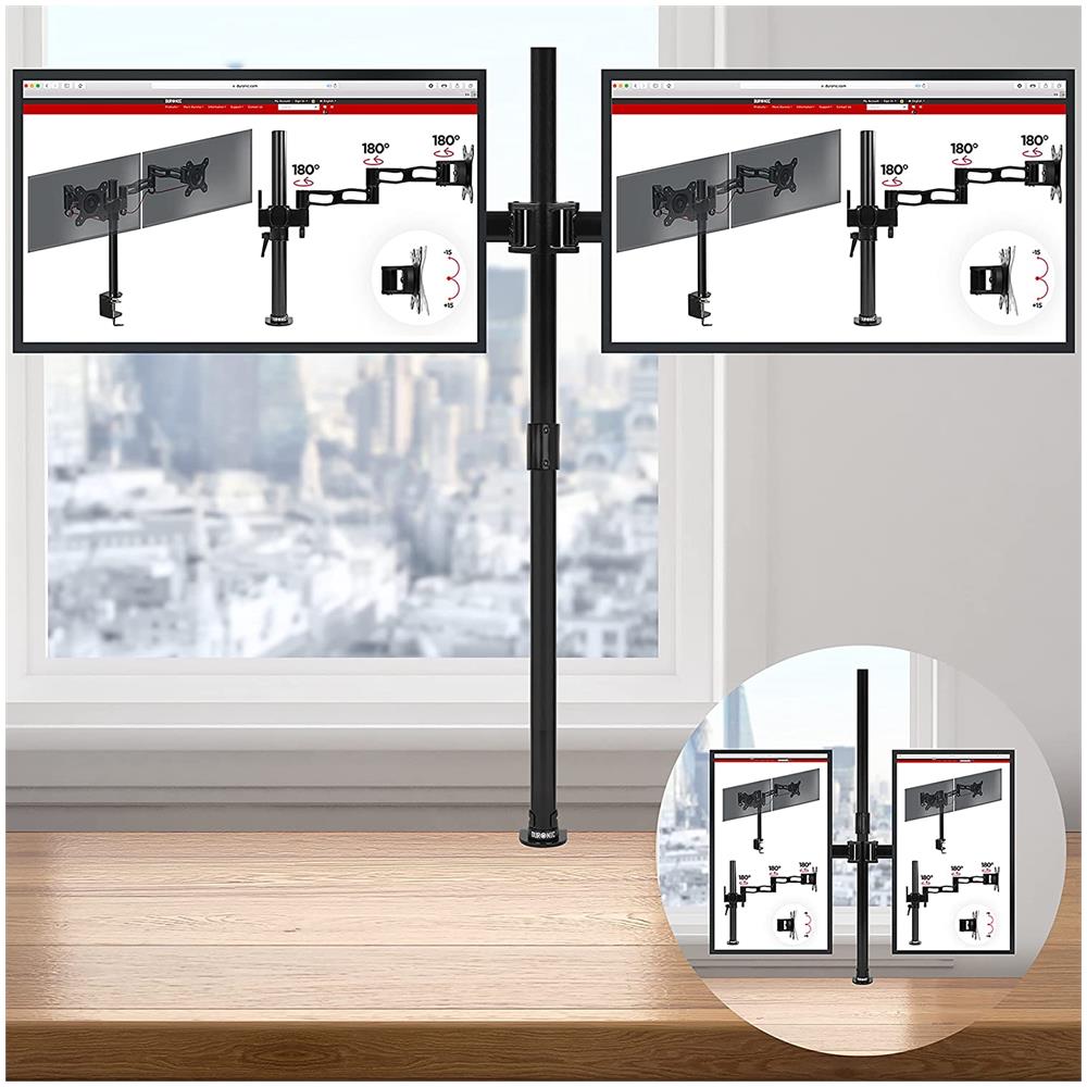 Dmt254 Bk Supporto Da Scrivania Per Monitor 13""-32"" | Per 4 Schermi Fino A 8kg | Altezza Regolabile | Staffa Da 100 Cm | Inclinazione +90° / -35°, Rotazione 180°, Rotazione 360° - Foto 7