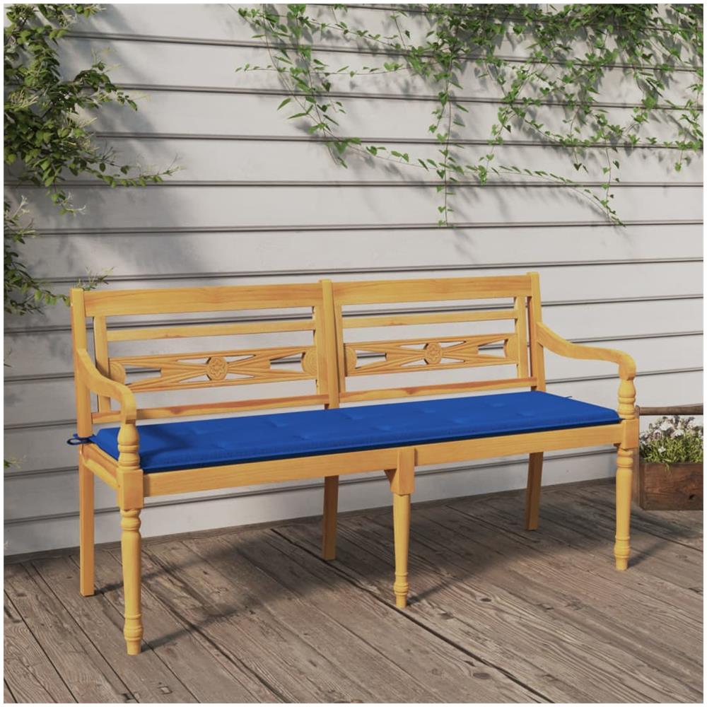 Panchina Batavia Cuscino Blu Reale 150 Cm Legno Massello Teak - Foto 1