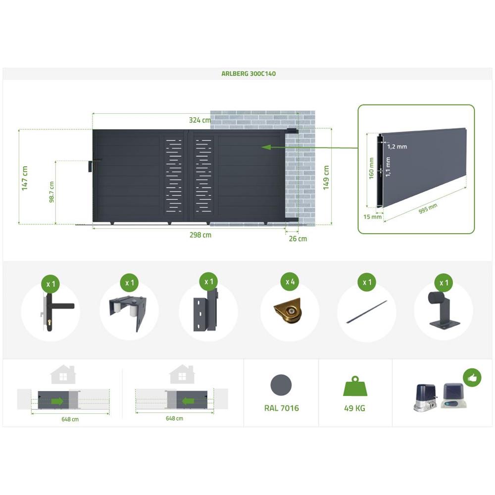 Cancello Scorrevole In Alluminio Arlberg 300c140 3m - Foto 5