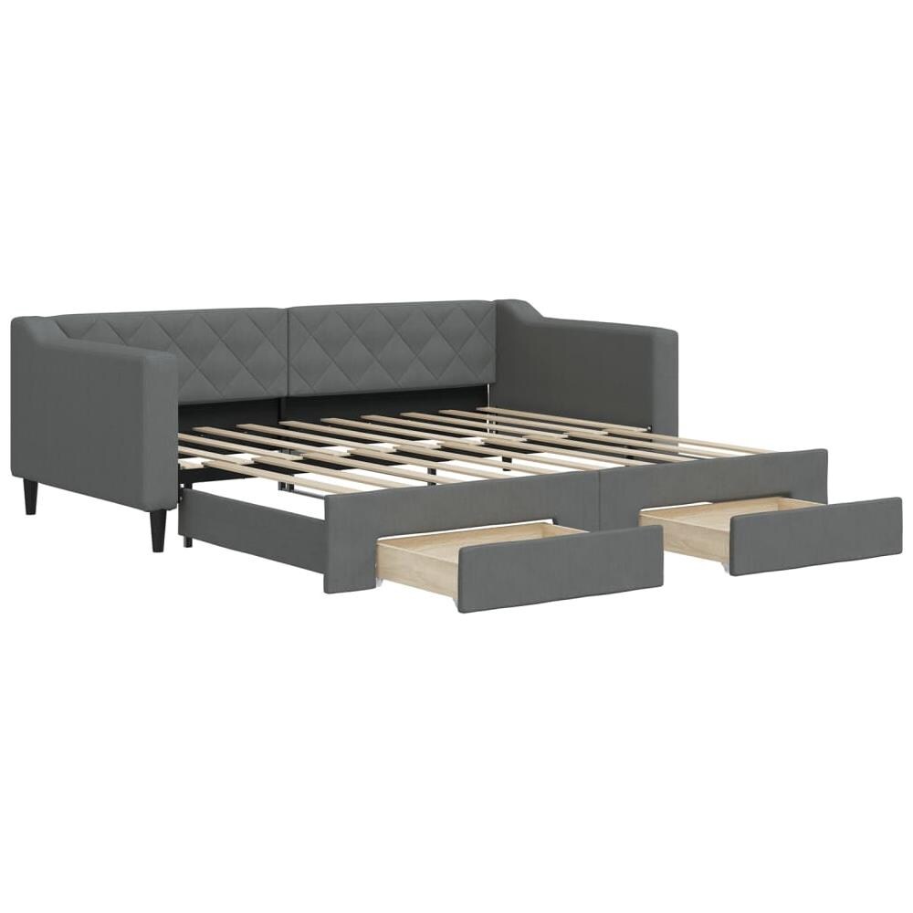 Divano Letto Estraibile Cassetti Grigio Scuro 90x190cm Tessuto - Foto 2
