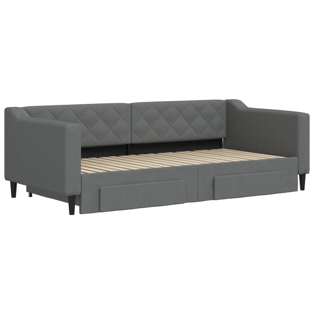 Divano Letto Estraibile Cassetti Grigio Scuro 90x190cm Tessuto - Foto 3