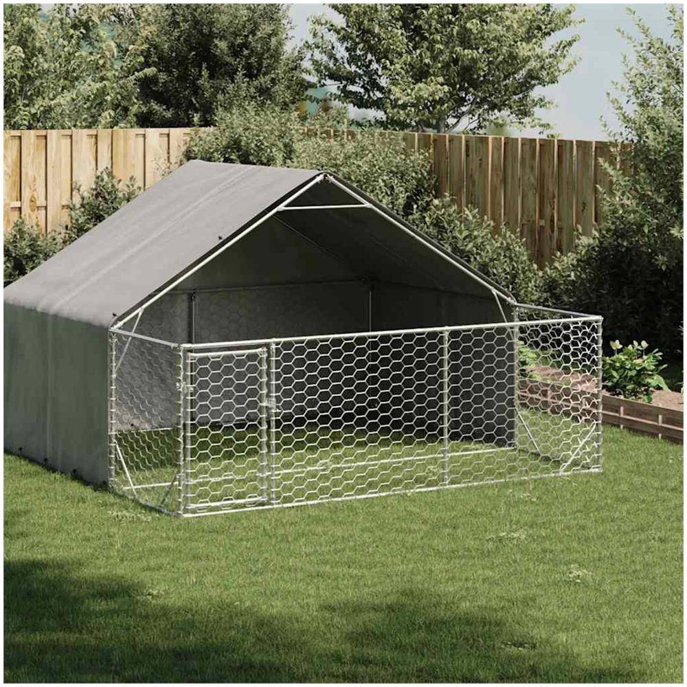 Cuccia per Cani da Esterno con Recinto 3x3x1,9m Acciaio Zincato - Foto 2