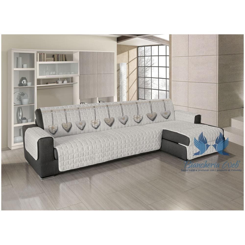 Copridivano Trapuntato Per Divani Con Penisola Disegno Cuore Appeso 280-285 Cm Beige - Foto 1