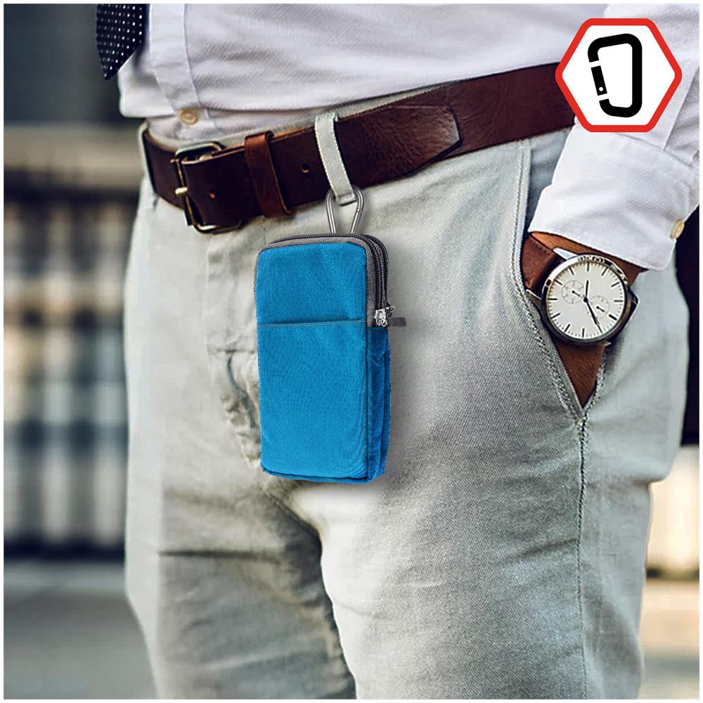 Custodia Cintura Smartphone Passante Moschettone Cinturino 2 Tasche Turchese - Foto 2