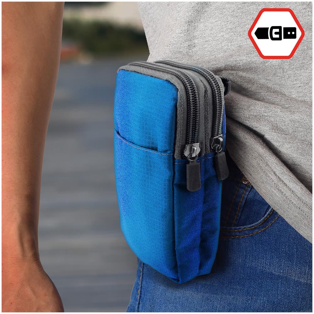 Custodia Cintura Smartphone Passante Moschettone Cinturino 2 Tasche Turchese - Foto 5
