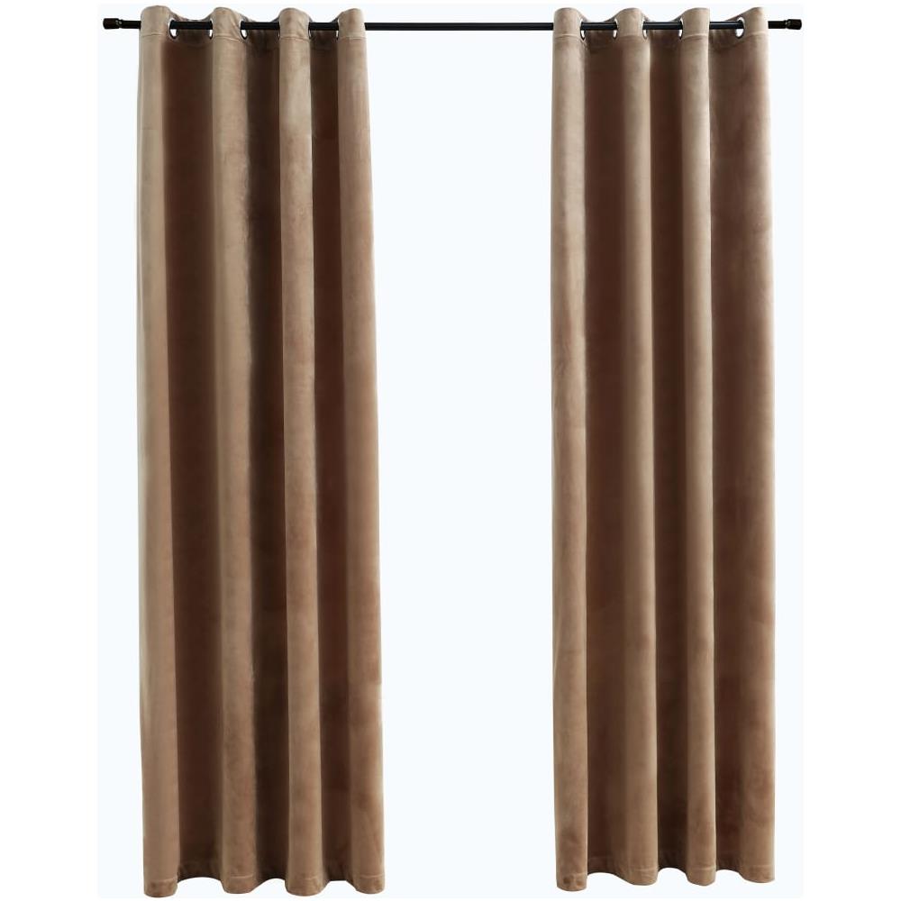 Tende Oscuranti Con Anelli 2 Pz Beige In Velluto 140x245 Cm - Foto 2