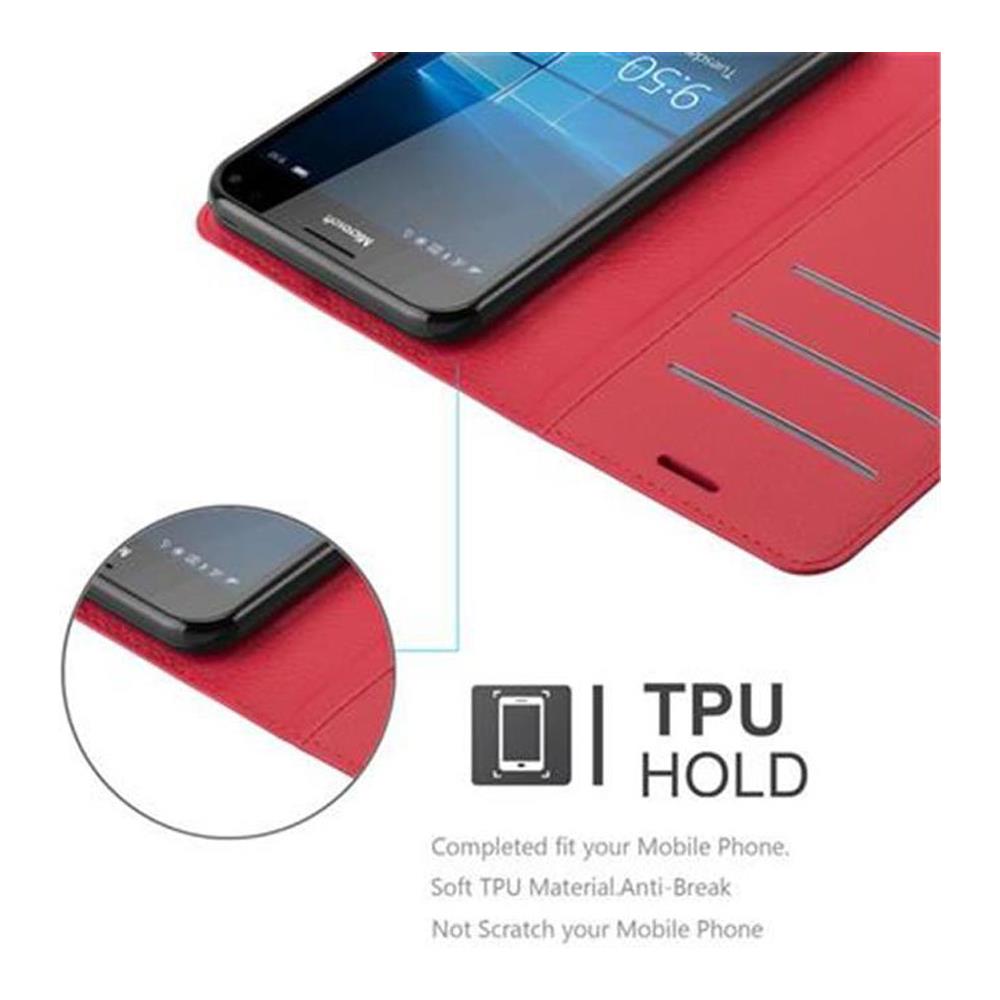 Custodia Compatibile Con Nokia Lumia 950 Xl In Rosso Carminio - Coperchio Protettiva Con Chiusura Magnetica, Funzione Stand E Tasca Per Le Carte - Foto 5