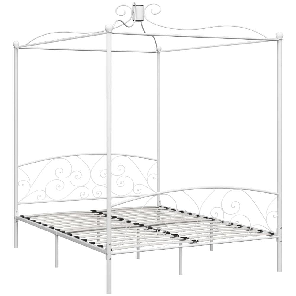 Letto A Baldacchino Bianco In Metallo 180x200 Cm - Foto 2