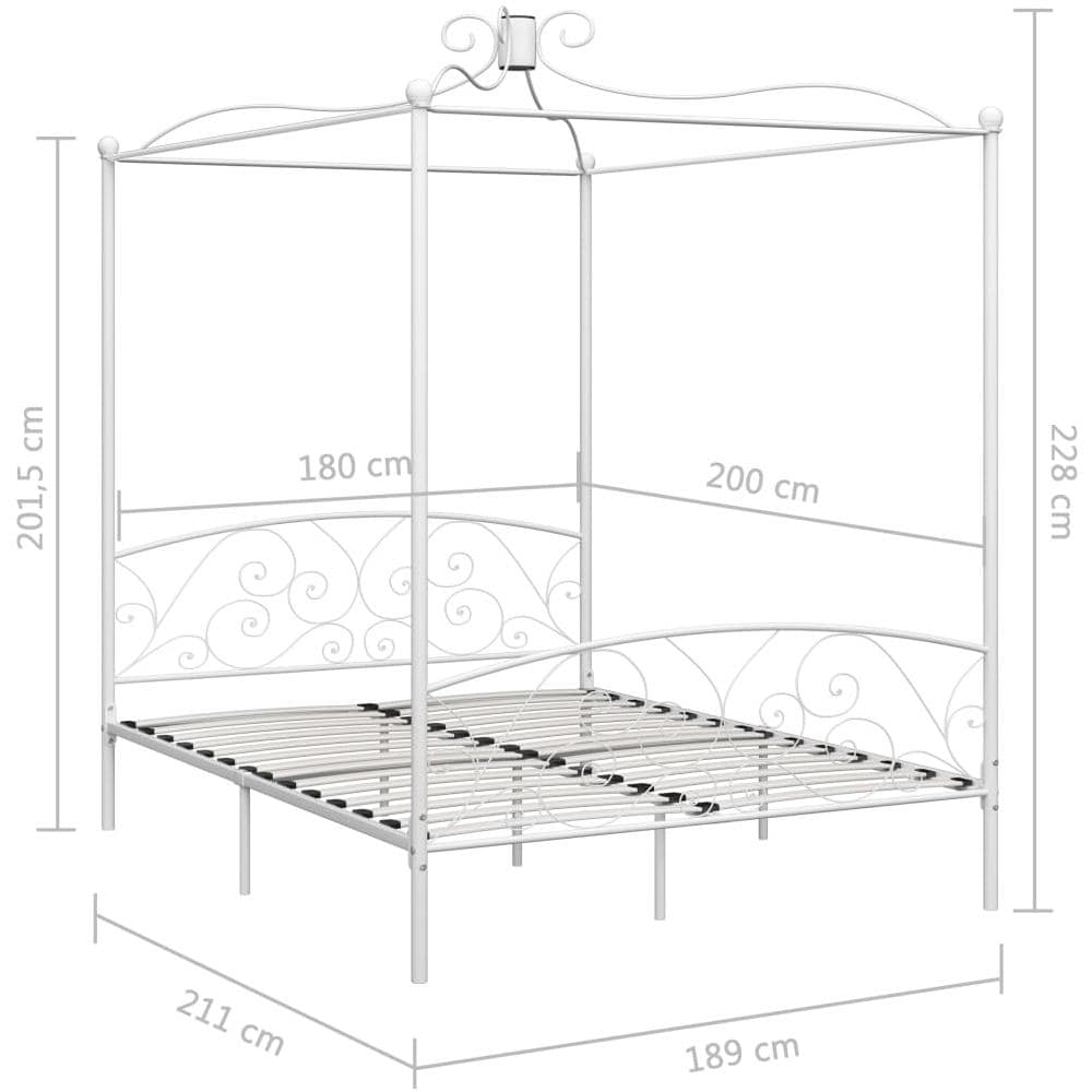 Letto A Baldacchino Bianco In Metallo 180x200 Cm - Foto 10