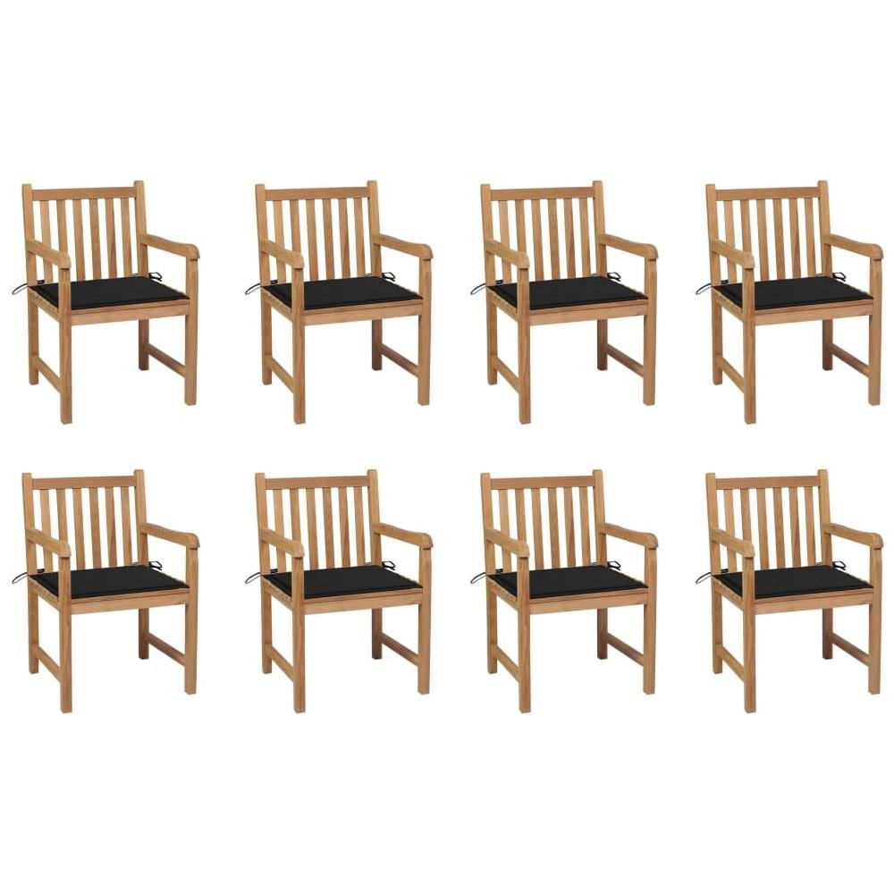 Sedie da Giardino 8 pz con Cuscini Neri in Massello di Teak - Foto 1