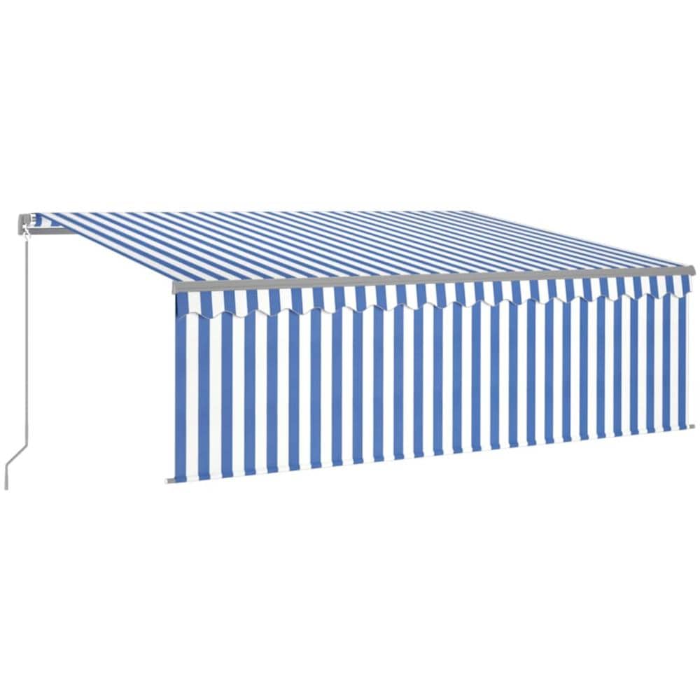 Tenda Sole Retrattile Manuale con LED 4,5x3m Blu e Bianco - Foto 1