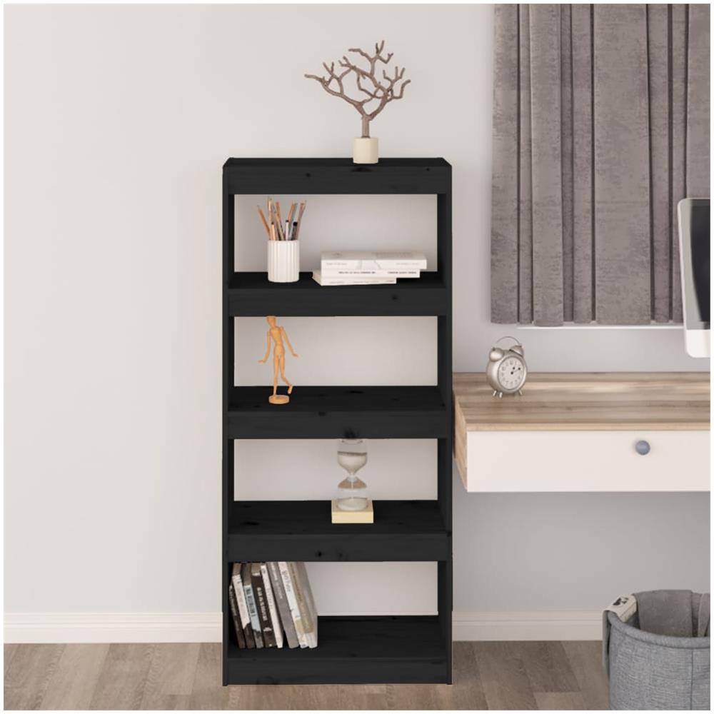 Libreria / divisorio Nero 60x30x135,5 Cm Legno Massello Di Pino - Foto 3