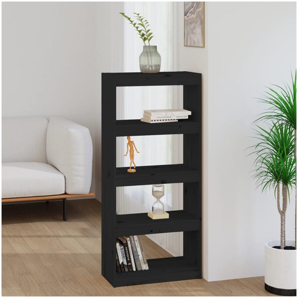 Libreria / divisorio Nero 60x30x135,5 Cm Legno Massello Di Pino - Foto 1