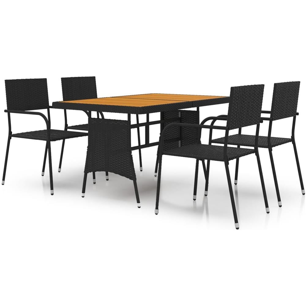 Set Da Pranzo Per Esterni 5 Pz In Polyrattan Nero - Foto 1