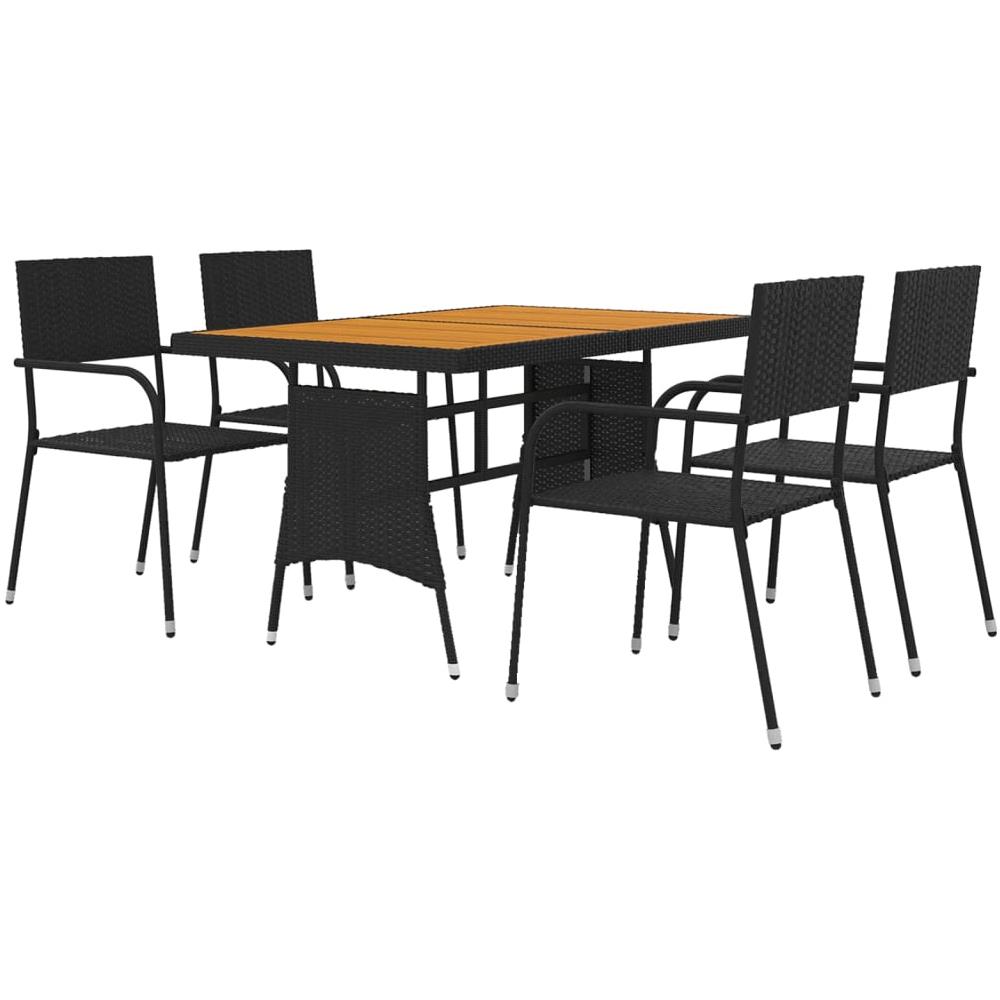 Set Da Pranzo Per Esterni 5 Pz In Polyrattan Nero - Foto 2