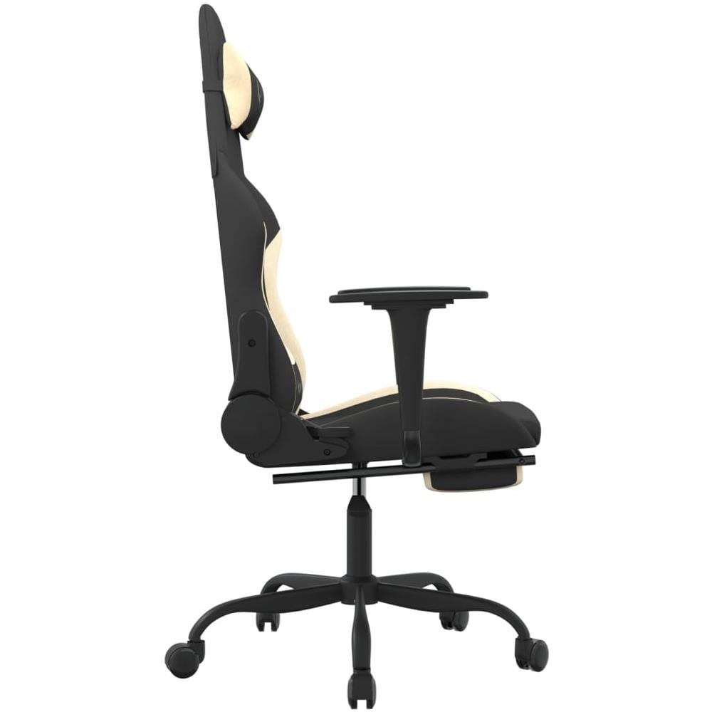 Sedia Da Gaming Massaggio E Poggiapiedi Tessuto Nero E Crema - Foto 11
