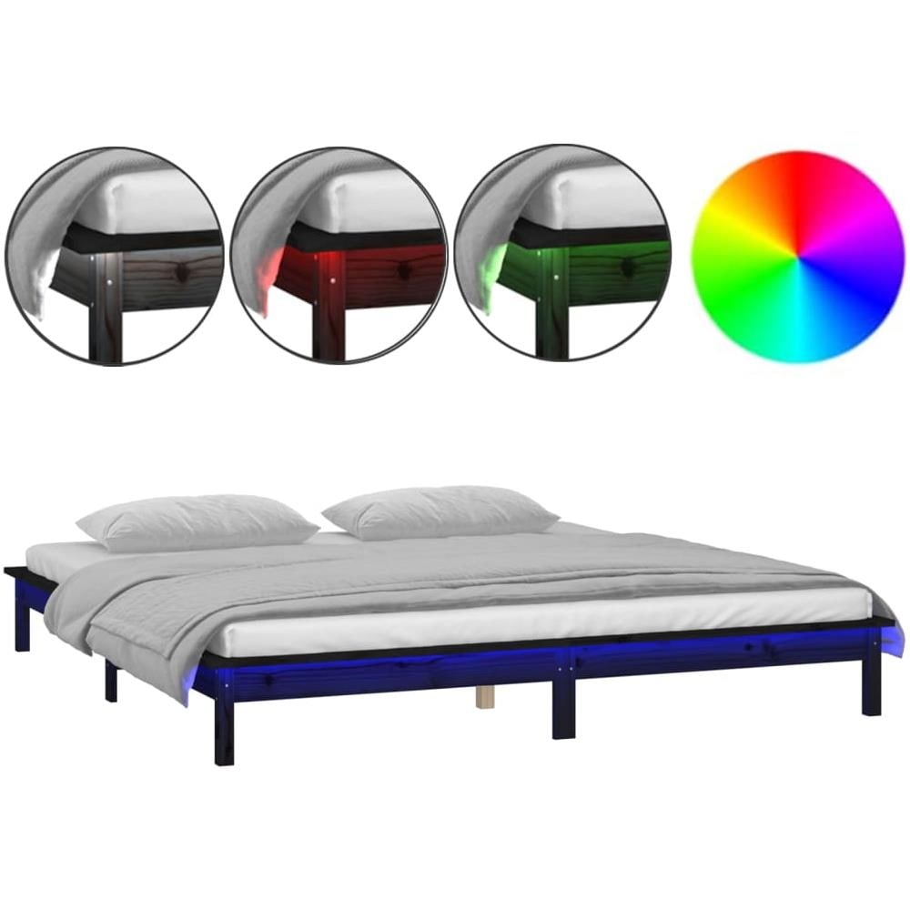 Giroletto con LED Nero 160x200 cm in Legno Massello - Foto 2