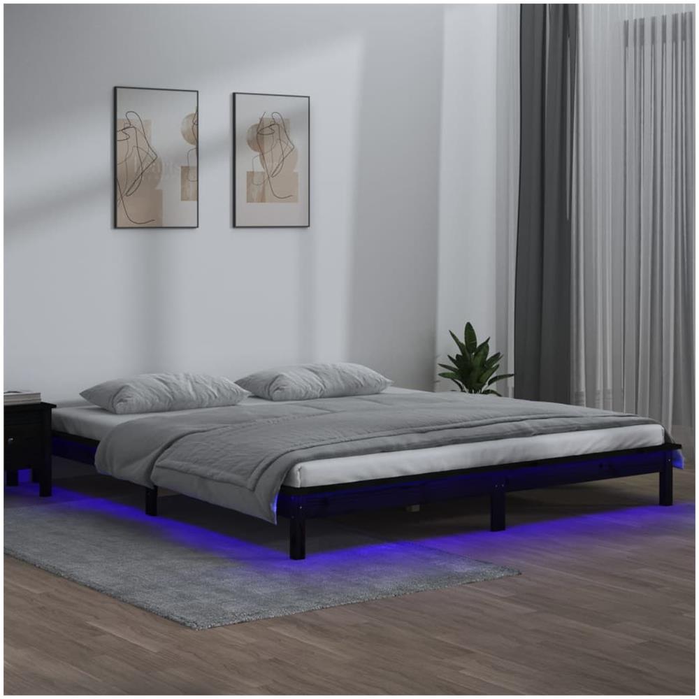 Giroletto con LED Nero 160x200 cm in Legno Massello - Foto 1