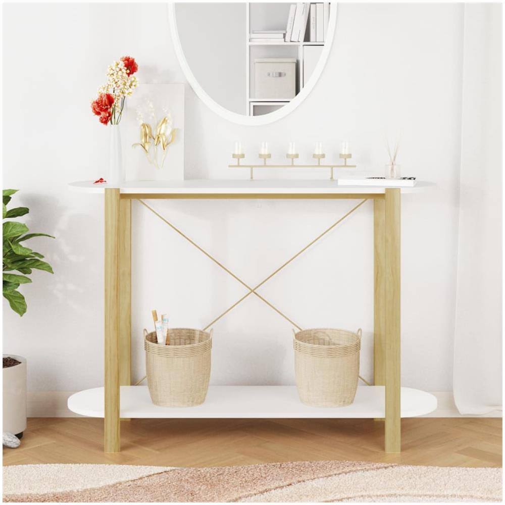 Tavolino Consolle Bianco 110x38x75 Cm In Legno Multistrato - Foto 3