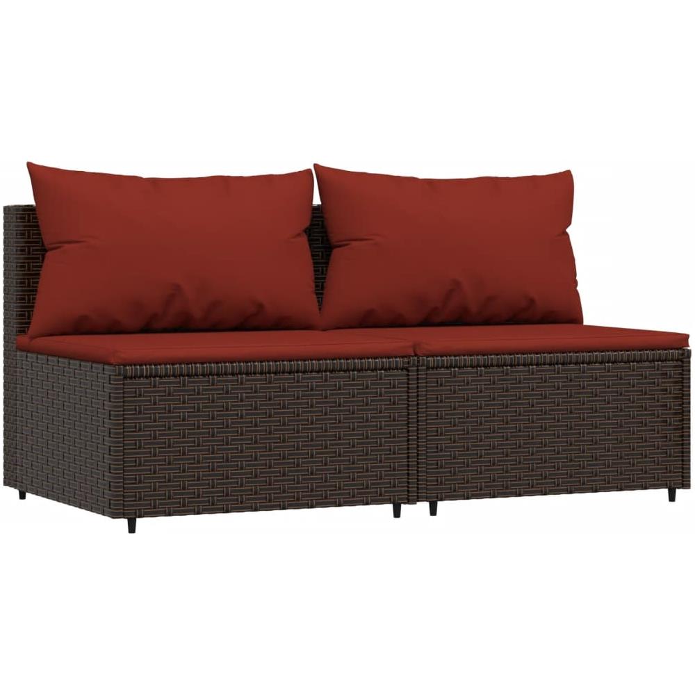 Divani Centrali Da Giardino Con Cuscini 2pz Polyrattan Marrone - Foto 2