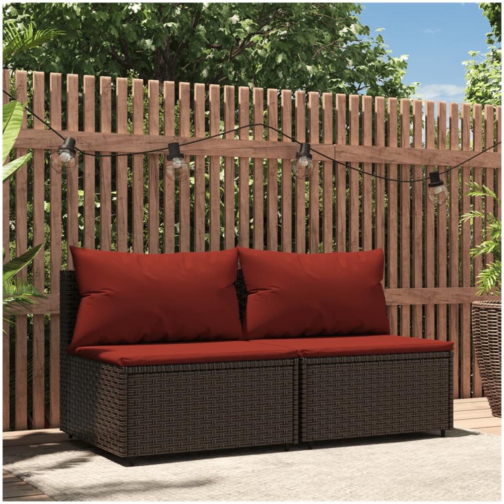 Divani Centrali Da Giardino Con Cuscini 2pz Polyrattan Marrone - Foto 1