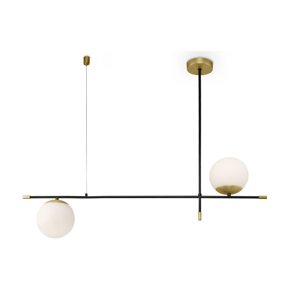Lampadario Contemporanea Nostalgia Metallo Oro Opaco 2 Luci Diffusori Bianchi - Foto 1