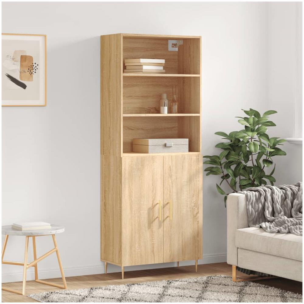 VidaXL Credenza Alta Rovere Sonoma 69,5x31x115 Cm, In Legno Multistrato E Metallo, Con Ante E Ripiani, Mobile Contenitore - 6