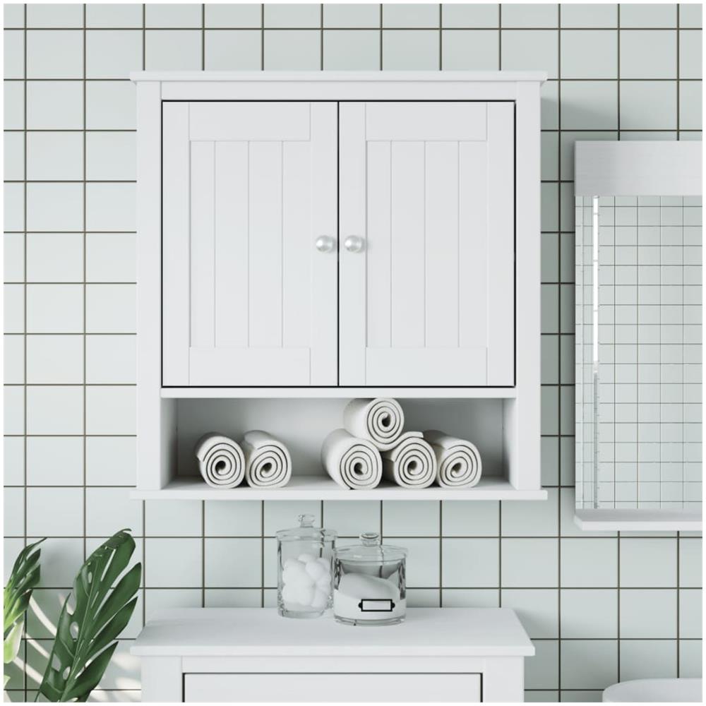 Mobile Bagno A Muro Berg Bianco 69,5x27x71,5cm Legno Massello - Foto 1