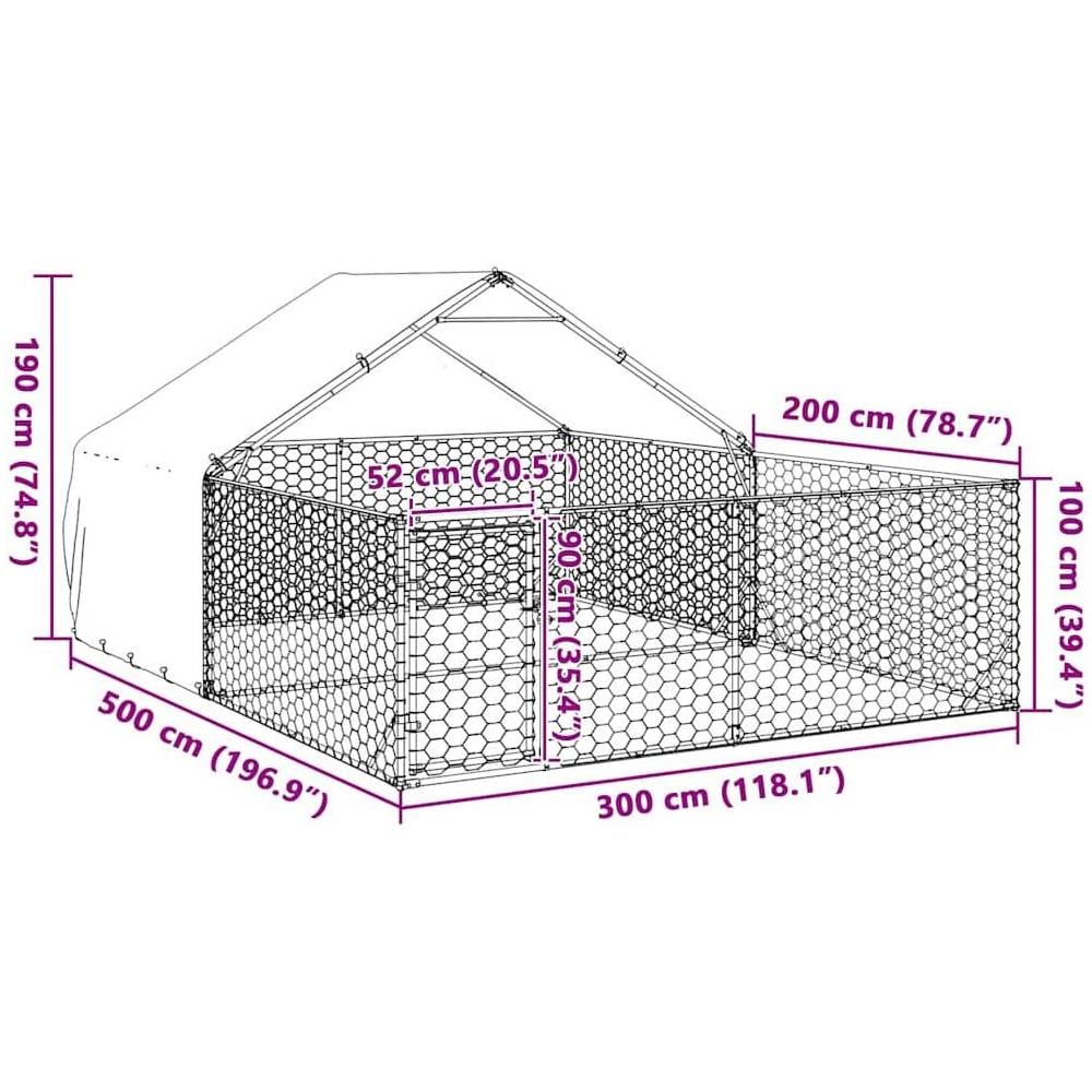 Cuccia per Cani da Esterno con Recinto 5x3x1,9m Acciaio Zincato - Foto 8