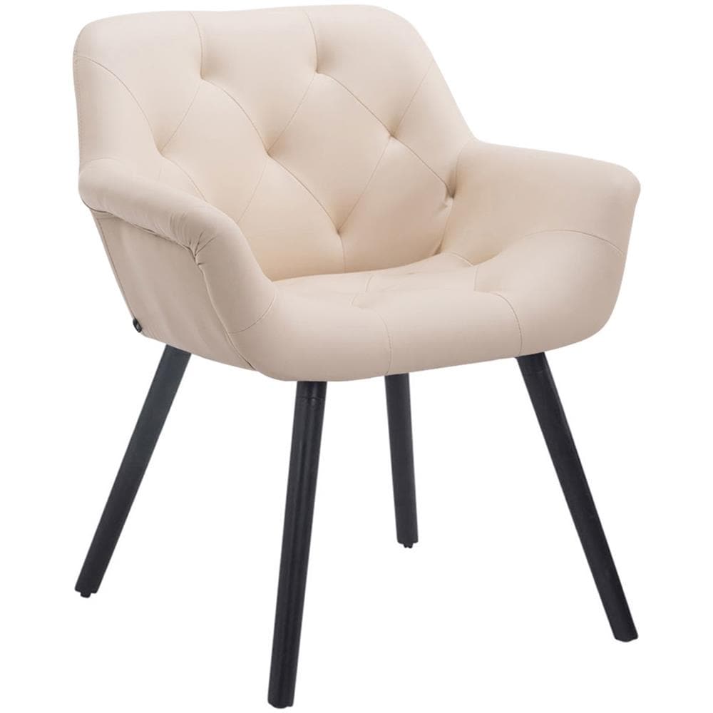 Sedia Poltroncina Cassidy con Fodera in Similpelle - Sedia Ospite rétro, Gambe in Legno - Sedia Poltroncina Sala Attesa Imbottita e con Braccioli Crema Telaio: Nero - Foto 1